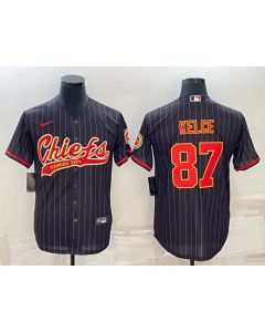Men's Kansas City Chiefs #87 Travis Kelce Black With Patch Cool Base Stitched Baseball Jersey