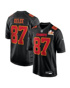 Men's Kansas City Chiefs #87 Travis Kelce Carbon Black Super Bowl LIX Fashion Game Jersey