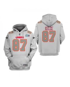Men's Kansas City Chiefs #87 Travis Kelce Gray Super Bowl LVII Pullover Hoodie