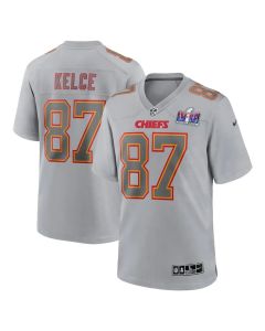 Men's Kansas City Chiefs #87 Travis Kelce Gray Super Bowl LVIII Atmosphere Fashion Game Jersey