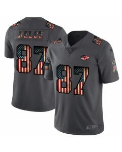 Men's Kansas City Chiefs #87 Travis Kelce Grey 2019 Salute To Service USA Flag Fashion Limited Stitched NFL Jersey
