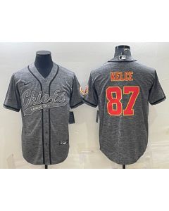 Men's Kansas City Chiefs #87 Travis Kelce Grey With Patch Cool Base Stitched Baseball Jersey