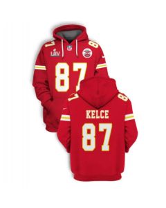 Men's Kansas City Chiefs #87 Travis Kelce Red 2021 Super Bowl LIV Pullover Hoodie
