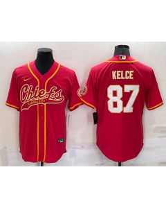 Men's Kansas City Chiefs #87 Travis Kelce Red Cool Base Stitched Baseball Jersey