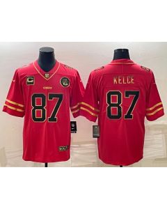 Men's Kansas City Chiefs #87 Travis Kelce Red Gold 4-star C Patch Vapor Untouchable Limited Stitched Jersey