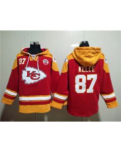 Men's Kansas City Chiefs #87 Travis Kelce Red Lace-Up Pullover Hoodie (Red)