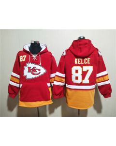 Men's Kansas City Chiefs #87 Travis Kelce Red Lace-Up Pullover Hoodie