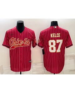 Men's Kansas City Chiefs #87 Travis Kelce Red With Patch Cool Base Stitched Baseball Jersey