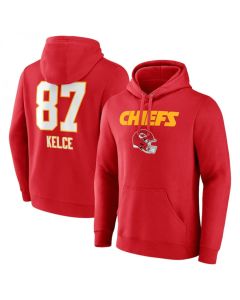 Men's Kansas City Chiefs #87 Travis Kelce Red Wordmark Player Name & Number Pullover Hoodie