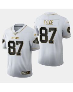 Men's Kansas City Chiefs #87 Travis Kelce White 2019 100th Season Golden Edition Limited Stitched NFL Jersey