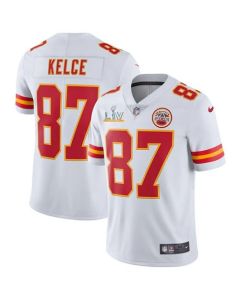 Men's Kansas City Chiefs #87 Travis Kelce White 2021 Super Bowl LV Stitched NFL Jersey