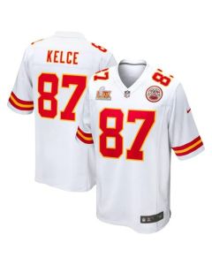 Men's Kansas City Chiefs #87 Travis Kelce White Super Bowl LIX Game Jersey (White)
