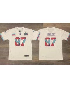 Men's Kansas City Chiefs #87 Travis Kelce White Super Bowl LVII Patch Vapor Untouchable Limited Stitched Jersey (White)