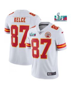 Men's Kansas City Chiefs #87 Travis Kelce White Super Bowl LVII Patch Vapor Untouchable Limited Stitched Jersey