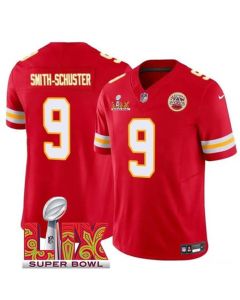 Men's Kansas City Chiefs #9 JuJu Smith-Schuster Red 2025 Super Bowl LIX Patch F.U.S.E. Vapor Limited Stitched Football Jersey