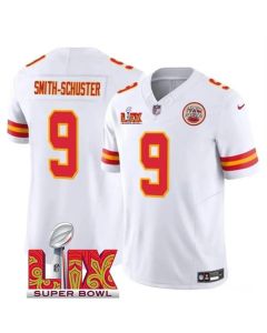 Men's Kansas City Chiefs #9 JuJu Smith-Schuster White 2025 Super Bowl LIX Patch F.U.S.E. Vapor Limited Stitched Football Jersey (White)