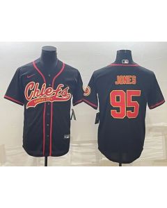 Men's Kansas City Chiefs #95 Chris Jones Black With Patch Cool Base Stitched Baseball Jersey (Black)