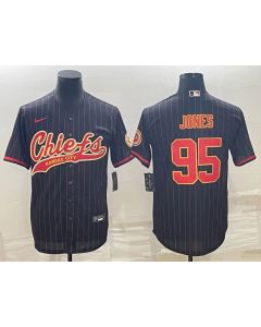 Men's Kansas City Chiefs #95 Chris Jones Black With Patch Cool Base Stitched Baseball Jersey