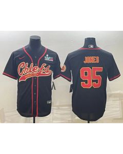 Men's Kansas City Chiefs #95 Chris Jones Black With Super Bowl LVII Patch Cool Base Stitched Baseball Jersey (Black)