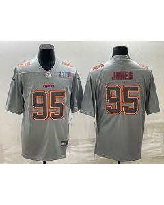 Men's Kansas City Chiefs #95 Chris Jones Gray Super Bowl LVII Patch Atmosphere Fashion Stitched Jersey