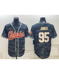 Men's Kansas City Chiefs #95 Chris Jones Grey Camo With Patch Cool Base Stitched Baseball Jersey