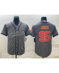 Men's Kansas City Chiefs #95 Chris Jones Grey With Patch Cool Base Stitched Baseball Jersey