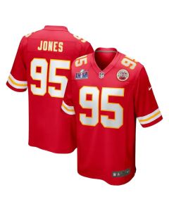 Men's Kansas City Chiefs #95 Chris Jones Red Super Bowl LVIII Game Jersey