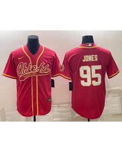 Men's Kansas City Chiefs #95 Chris Jones Red With Patch Cool Base Stitched Baseball Jersey (Red)