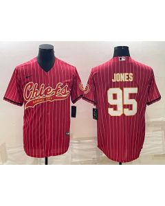 Men's Kansas City Chiefs #95 Chris Jones Red With Patch Cool Base Stitched Baseball Jersey