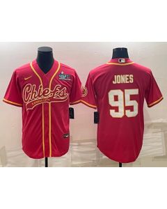 Men's Kansas City Chiefs #95 Chris Jones Red With Super Bowl LVII Patch Cool Base Stitched Baseball Jersey (Red)