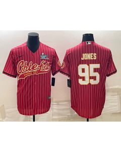 Men's Kansas City Chiefs #95 Chris Jones Red With Super Bowl LVII Patch Cool Base Stitched Baseball Jersey