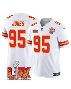Men's Kansas City Chiefs #95 Chris Jones White 2025 Super Bowl LIX Patch F.U.S.E. Vapor Limited Stitched Football Jersey (White)