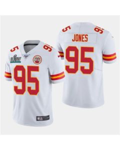 Men's Kansas City Chiefs #95 Chris Jones White Super Bowl LIV With 100th Season Patch Vapor Untouchable Limited Stitched NFL Jersey