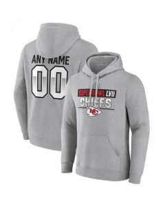 Men's Kansas City Chiefs Active Player Custom Grey Super Bowl LVII Name & Number Pullover Hoodie