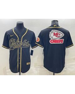 Men's Kansas City Chiefs Black Gold Team Big Logo With Patch Cool Base Stitched Baseball Jersey (Black Gold)