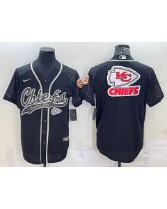 Men's Kansas City Chiefs Black Reflective Team Big Logo With Patch Cool Base Stitched Baseball Jersey