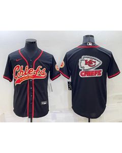 Men's Kansas City Chiefs Black Team Big Logo With Patch Cool Base Stitched Baseball Jersey (Black)