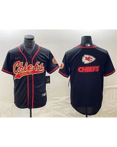 Men's Kansas City Chiefs Black Team Big Logo With Patch Cool Base Stitched Baseball Jersey (Style 2)