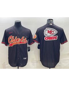 Men's Kansas City Chiefs Black Team Big Logo With Patch Cool Base Stitched Baseball Jersey