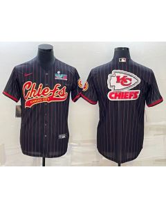 Men's Kansas City Chiefs Black Team Big Logo With Super Bowl LVII Patch Cool Base Stitched Baseball Jersey