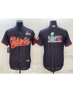 Men's Kansas City Chiefs Black With Super Bowl LVII Big Logo Cool Base Stitched Baseball Jersey (Black)