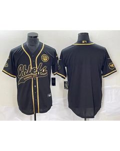 Men's Kansas City Chiefs Blank Black Gold Cool Base Stitched Baseball Jersey
