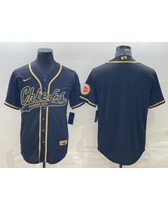 Men's Kansas City Chiefs Blank Black Gold With Patch Cool Base Stitched Baseball Jersey
