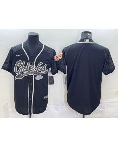 Men's Kansas City Chiefs Blank Black Reflective With Patch Cool Base Stitched Baseball Jersey