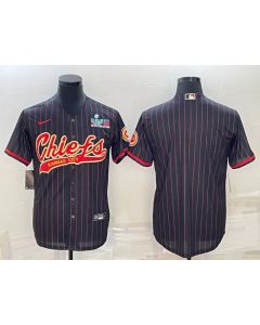 Men's Kansas City Chiefs Blank Black With Super Bowl LVII Patch Cool Base Stitched Baseball Jersey