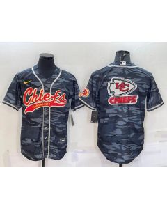 Men's Kansas City Chiefs Blank Grey Camo Team Big Logo With Patch Cool Base Stitched Baseball Jersey