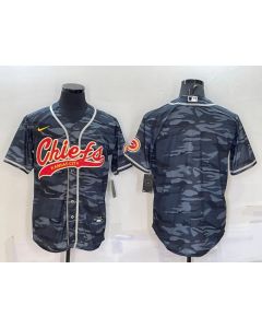 Men's Kansas City Chiefs Blank Grey Camo With Patch Cool Base Stitched Baseball Jersey