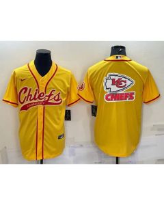 Men's Kansas City Chiefs Gold Team Big Logo With Patch Cool Base Stitched Baseball Jersey
