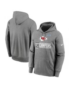 Men's Kansas City Chiefs Gray Super Bowl LVII Champions Logo Fleece Pullover Hoodie
