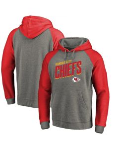 Men's Kansas City Chiefs Grey/Red Slant Strike Tri-Blend Raglan Pullover Hoodie